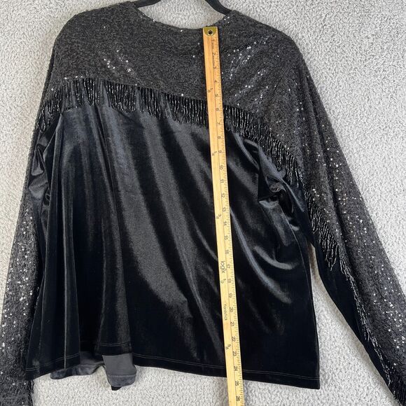 Torrid Cardigan Sweater Womens 0 Black L Open Front Sequins Beaded Fringe Velvet - Picture 5 of 11